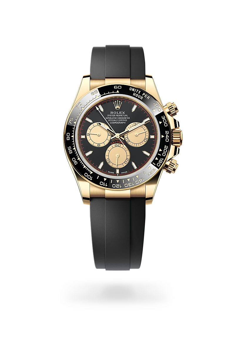 Rolex Cosmograph Daytona in yellow gold with Intense black and champagne-colour dial, and Oysterflex bracelet - AH Riise