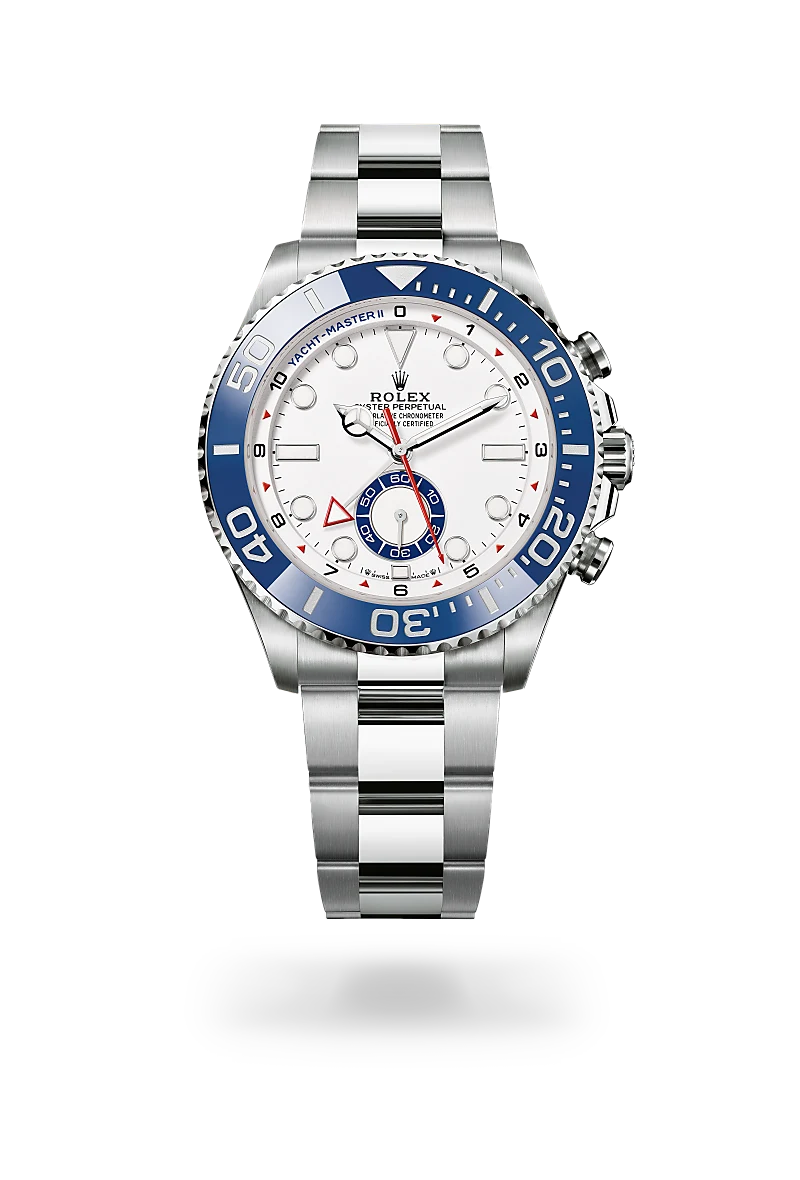 Rolex Yacht-Master II in Oystersteel with a White dial, blue Cerachrom insert in ceramic bezel, and Oyster bracelet - AH Riise
