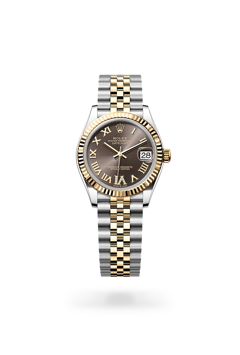 Rolex Datejust 31 in Oystersteel and yellow gold with a Dark grey dial set with diamonds, fluted bezel, and Jubilee bracelet - AH Riise Rolex Datejust 31 in Oystersteel and yellow gold with a Dark grey dial set with diamonds, fluted bezel, and Jubilee bracelet - AH Riise