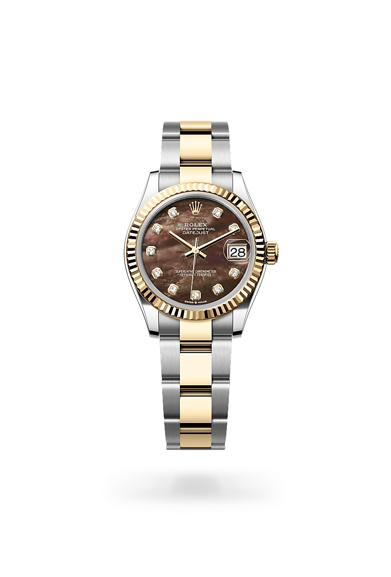 Rolex Datejust 31 in Oystersteel and yellow gold with a Black mother-of-pearl dial set with diamonds, fluted bezel, and Oyster bracelet - AH Riise Rolex Datejust 31 in Oystersteel and yellow gold with a Black mother-of-pearl dial set with diamonds, fluted bezel, and Oyster bracelet - AH Riise