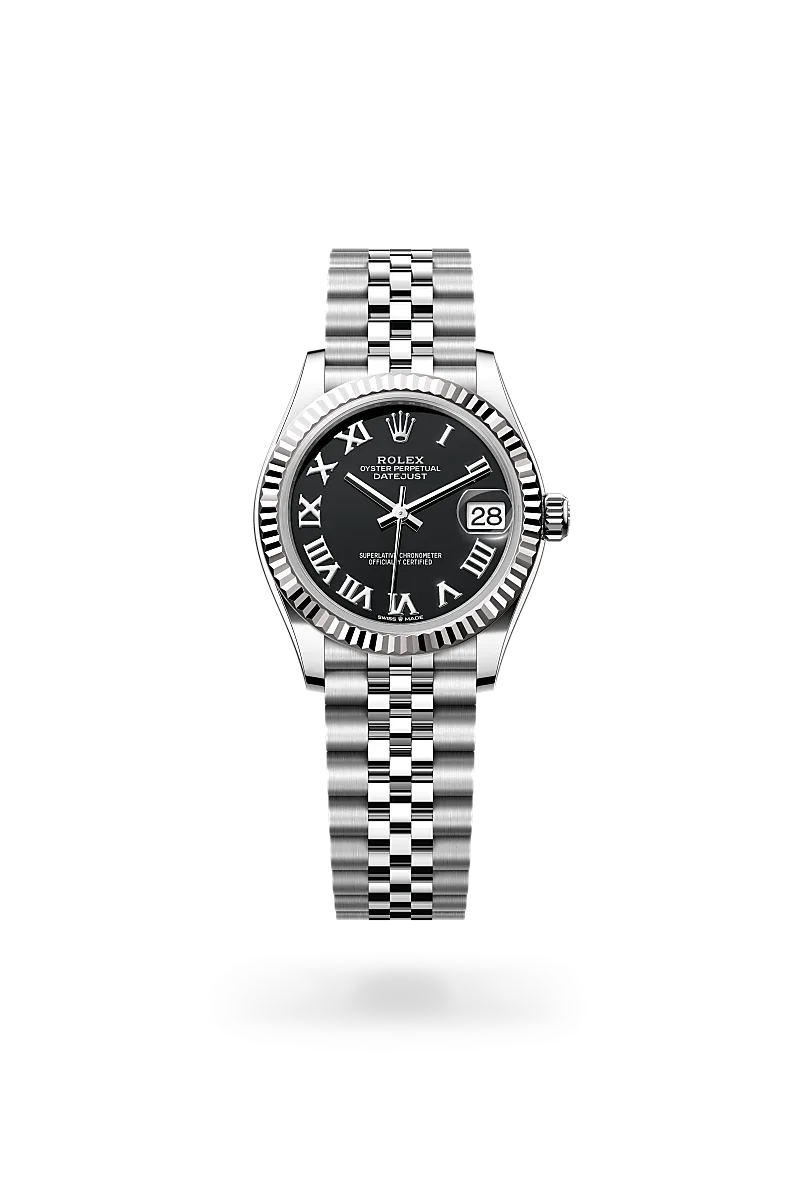 Rolex Datejust 31 in Oystersteel and white gold with a Bright black dial, fluted bezel, and Jubilee bracelet - AH Riise