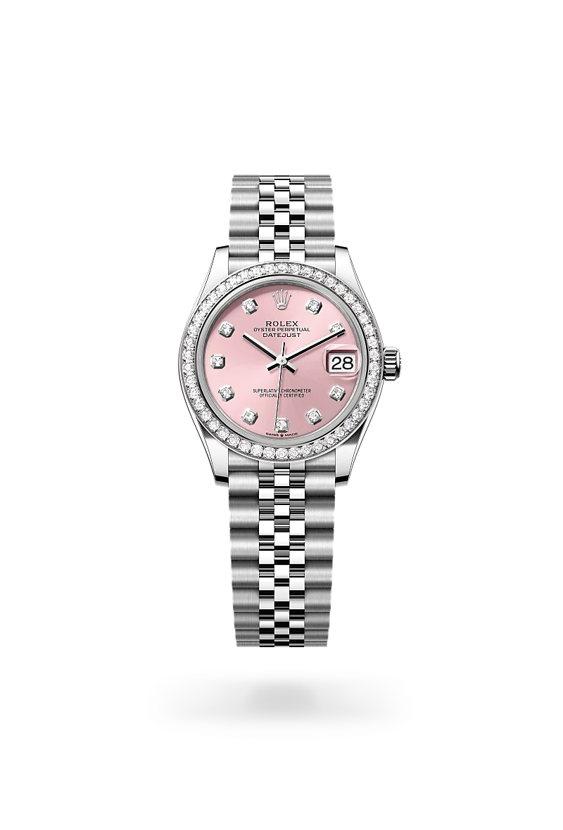 Rolex Datejust 31 in Oystersteel, white gold and diamonds with a Pink dial with diamonds, bezel with diamonds, and Jubilee bracelet - AH Riise