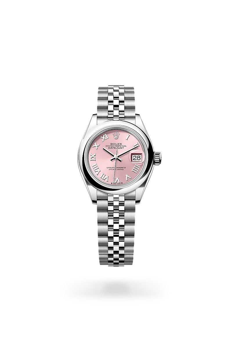 Rolex Lady-Datejust 28 in Oystersteel with a Pink dial, Domed bezel, and Jubilee bracelet - AH Riise