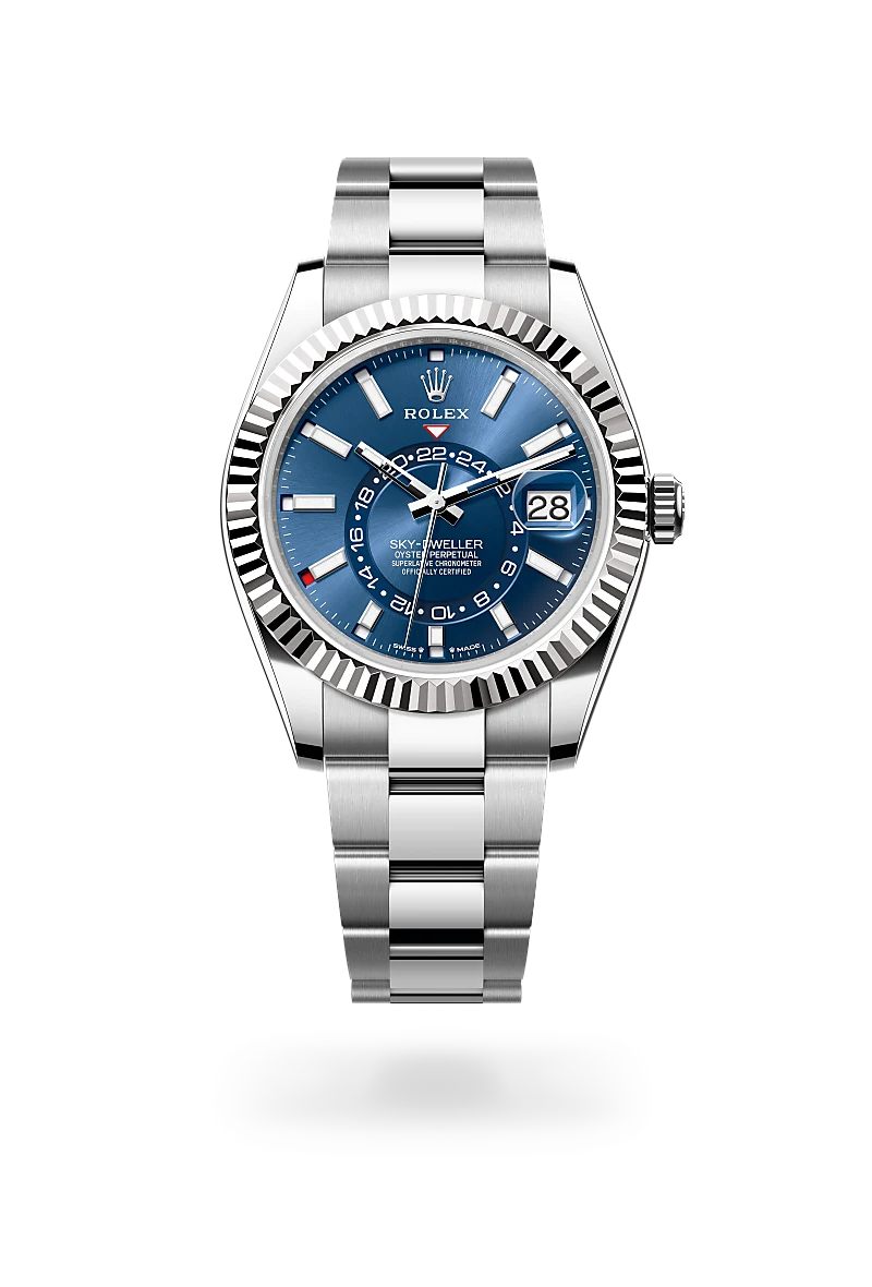 Rolex Sky-Dweller in Oystersteel and white gold with a Bright blue dial, fluted bezel, and Oyster bracelet - AH Riise
