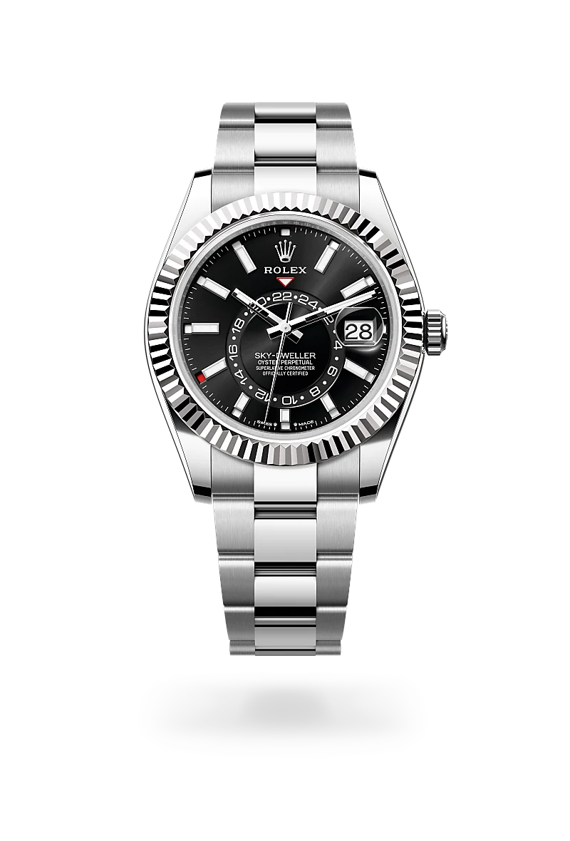 Rolex Sky-Dweller in Oystersteel and white gold with a Bright black dial, fluted bezel, and Oyster bracelet - AH Riise